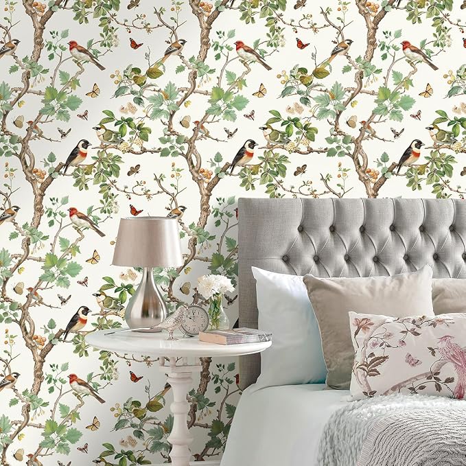 Nukofal Vintage Peel and Stick Wallpaper Bird Contact Paper 16.9inx196.8in | Floral Peel and Stick Wallpaper Floral Bird Wallpaper Boho Self Adhesive Removable Wall Paper for Bathroom Wall Decorative - Image 9