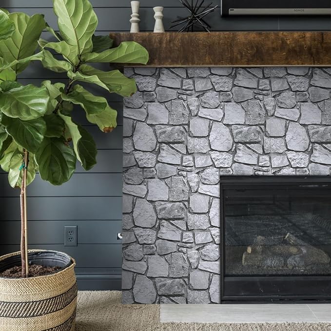 COMSTICKC 3D Faux Stone Wall Panel Peel and Stick Wall Tiles | Gray, 10 Pcs of 12"X12", Ultra-Light Thin PVC Rock Adhesive Fake Stone Paneling Backsplash Interior Decor, Cover 9.7 sq ft - Image 6