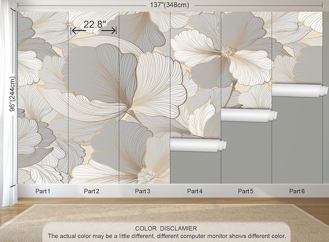 Ginkgo Biloba Leaf Peel and Stick Wallpaper Grey Leaf Wall Murals | 137"x96", Self Adhesive Canvas, for Bedroom Living Room Bathroom, Seamless, No overlapping - Image 4