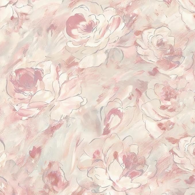 Peel and Stick Wallpaper Floral Wallpaper Hand-Painted Pink Peony Flower Contact Paper Self Adhesive Removable Wall Paper Vinyl for Living Room Bedroom Bathroom Cabinets Wall Decor 17.3" x 78.7" by Hopepak