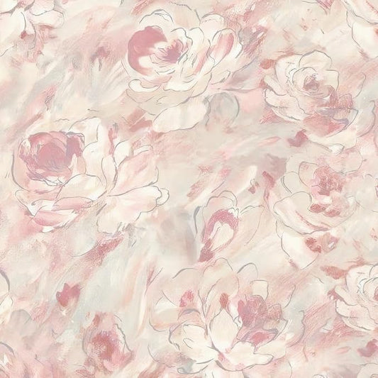Hopepak Peel and Stick Wallpaper Floral Wallpaper Hand-Painted Pink Peony Flower Contact Paper Self Adhesive Removable Wall Paper Vinyl for Living Room Bedroom Bathroom Cabinets Wall Decor 17.3"×197" by Hopepak