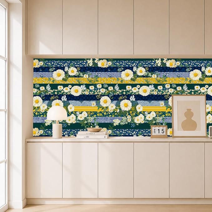 Striped and Multicolored Flowers Removable Self-Adhesive Wallpaper for Bedroom & Living Room Decor 17.7×118 Inch,Waterproof Wall Covering for Accent Walls, Apartment, Nursery - Image 7