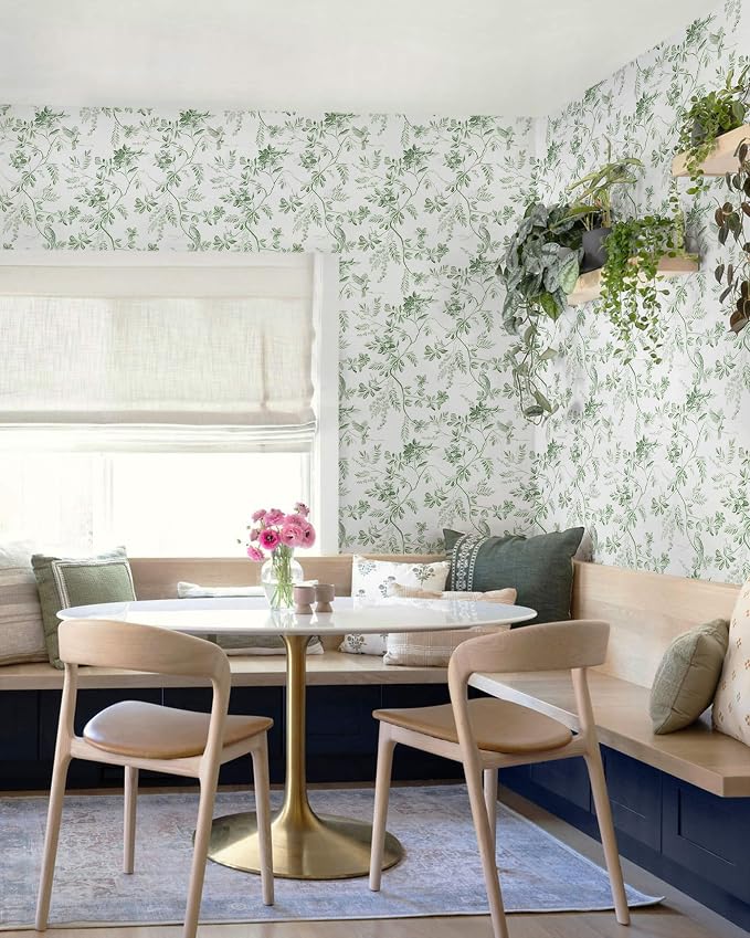 Dimoon 17.3''x393'' Botanical Peel and Stick Wallpaper Green Floral Modern Contact Paper White Bird Wallpaper Removable Renter Friendly Waterproof Embossed Kitchen Bedroom Bathroom Vinyl Roll - Image 5