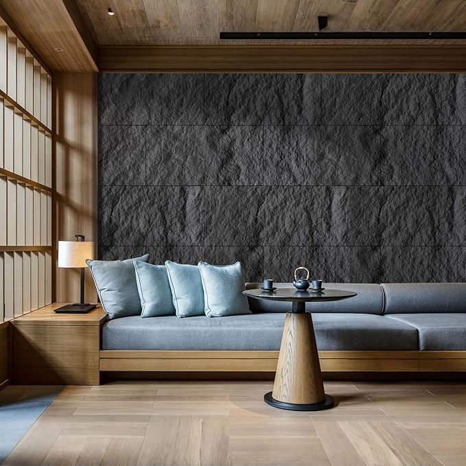 3D Faux Stone PU Wall Panels for Interior Decor, 4 Pieces, Dark Black | Cement Texture Accent Wainscoting Panel for Home, Office, 47.2" × 23.6" - Image 3