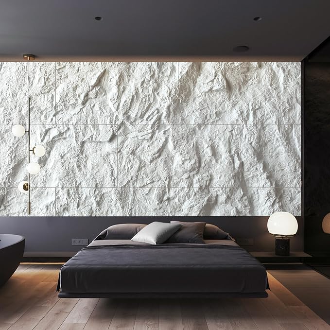 KASARO 3D Faux Stone PU Wall Panels, 4 Pack Cement Texture White | Thicker PU wainscoting panels with realistic stone texture for accent walls, home & office decor, easy install, 43.3" x 23.6" - Image 2