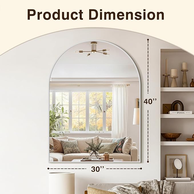 Arched Bathroom Vanity Mirror for Over Sink, 40”x30”, Silver - Image 2