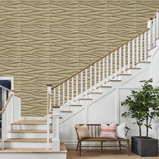 STICKGOO Wave 3D Wall Panels, Natural Oak, 19.7''x19.7'' | Accent Wall Panels for Interior Wall Decor, Living Room, Office, Bedroom, Pack of 12 Cover 32.4 Sq.Ft - Image 6