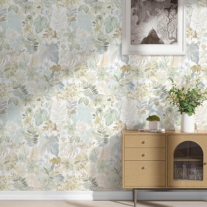 Heroad Boho Peel and Stick Wallpaper Tropical Wall Paper Botanical Floral Contact Paper Removable Self Adhesive Wallpaper for Bathroom Kitchen Cabinet Waterproof Thicken Decor Vinyl Roll 17.3''X78.7'' - Image 4