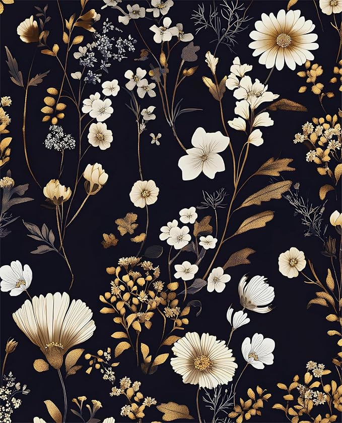 Laatse Dark Floral Gold Leaf Vintage Wallpaper Peel and Stick 17.5''x393'' | Self Adhesive/Removable/Waterproof/Thick Vinyl Contact Paper for Bathroom Bedroom Shelf Cabinet Drawer,Prepasted,Easy Peel by Laatse