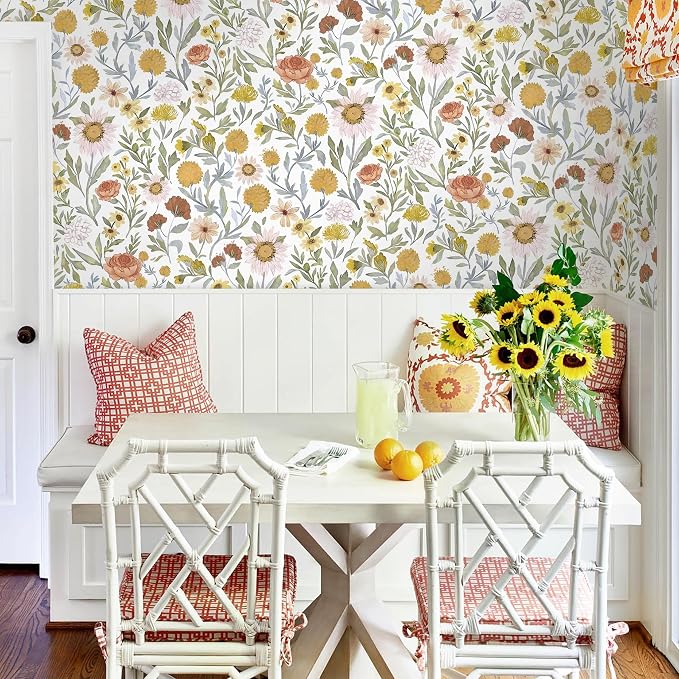 Dimoon 78.7"x17.3" Floral Peel and Stick Wallpaper Contact Paper White and Yellow Wallpaper for Cabinets Drawers Bedroom - Image 6