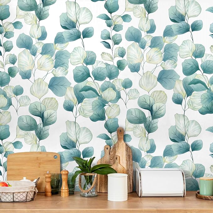 Timeet Peel and Stick Wallpaper Boho Leaf Contact Paper Removable Self Adhesive Vinyl Wall Paper Green and White Wall Mural Decoral for Cabinets and Drawers Countertops Waterproof 17.7"x 78.7" - Image 2