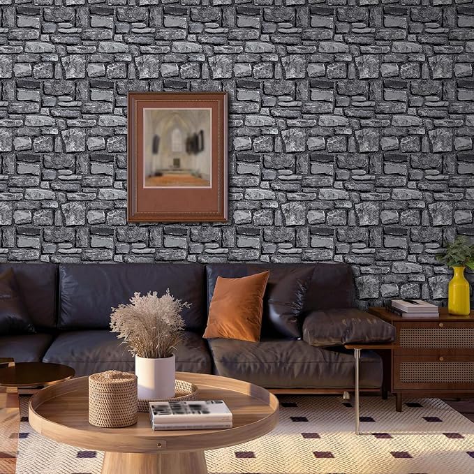 COMSTICKC 3D Faux Stone Wall Panels Peel and Stick, 10 Pcs 11.8" x 11.8" | Dark Gray, Not Real Stone, Ultra-Light Thin PVC 3D Fake Rock Wall Sticker Covering for DIY Interior Decor, Cover 9.7 sq ft - Image 2