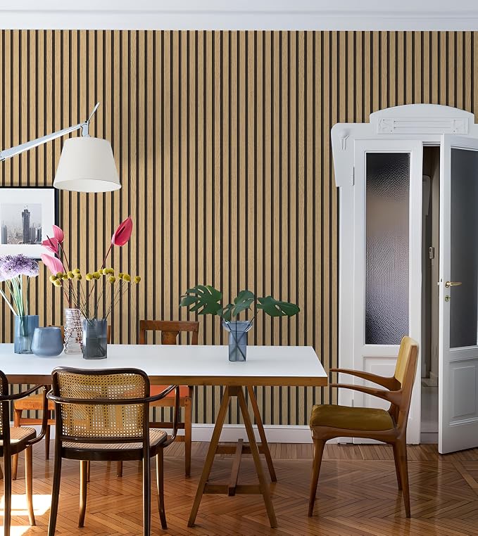 myforHD Wallpaper Peel and Stick Wood Grating Stripe Self-Adhesive Wallpaper Faux Wood Contact Paper Wood Slats Self Adhesive Wall Paper PVC Vinyl Film Removable Waterproof 17.3" x 236" - Image 4