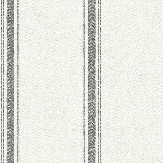 Chesapeake Linette Fabric Stripe Wallpaper, Black, Prepasted, Washable, Strippable, 20.5 in x 33 ft by Chesapeake