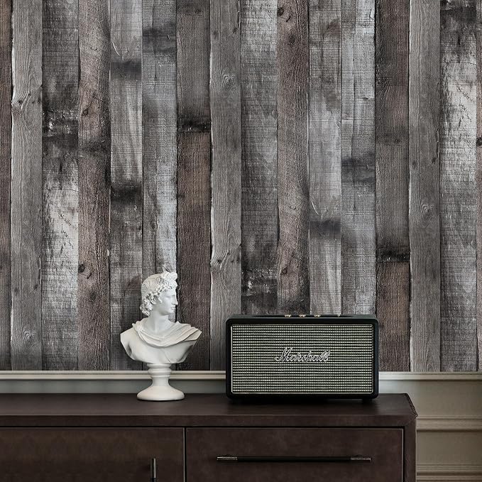 Yun-aeon Natural Wood-Dark Grey Contact Paper Peel and Stick Wallpaper | 17.3"x 200"Self Adhesive Removable Vintage Faux Wood Wall Paper Plank Shelf Home Decoration Kitchen Counter Cover - Image 4