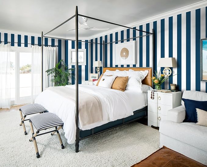 Guvana 17.7"×472" Striped Peel and Stick Wallpaper Blue and White Self-Adhesive Wallpaper DIY Removable Contact Paper Navy Blue Waterproof Wall Paper for Bathroom Cabinets Accent Wall Decor Vinyl Roll - Image 5