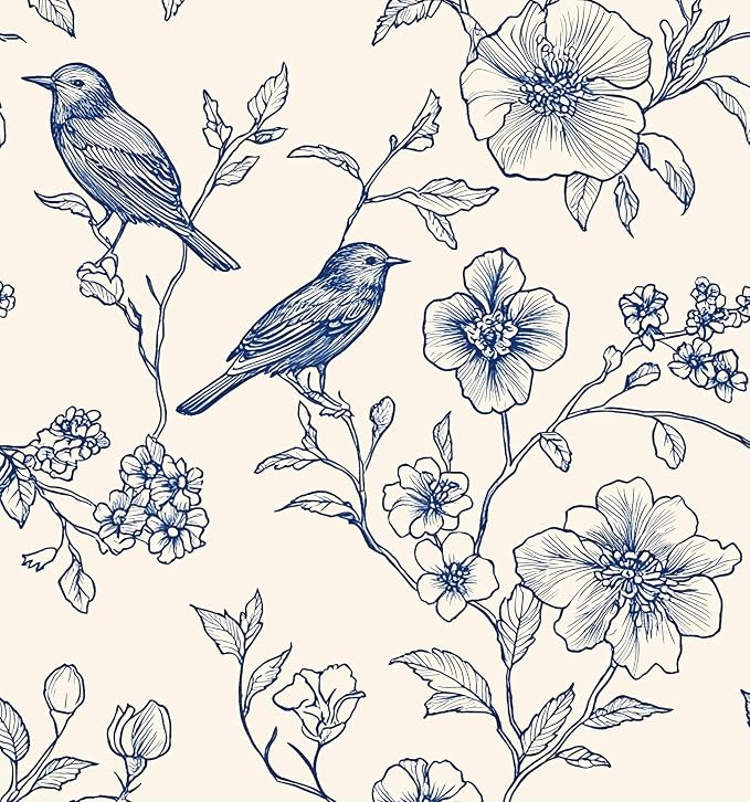 Laatse Floral Bird Vintage Wallpaper Peel and Stick 17.5" x 118",Beige by Laatse