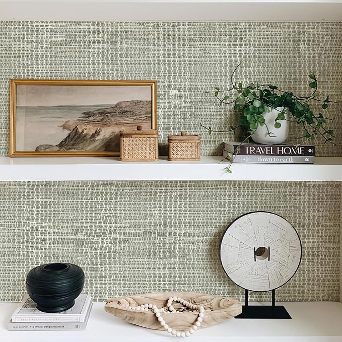 JiffDiff Grasscloth Wallpaper Peel and Stick Cream Grassweave Stick on Wallpaper Textured Self Adhesive Wall Paper Contact Paper 787" x 17.3" - Image 3