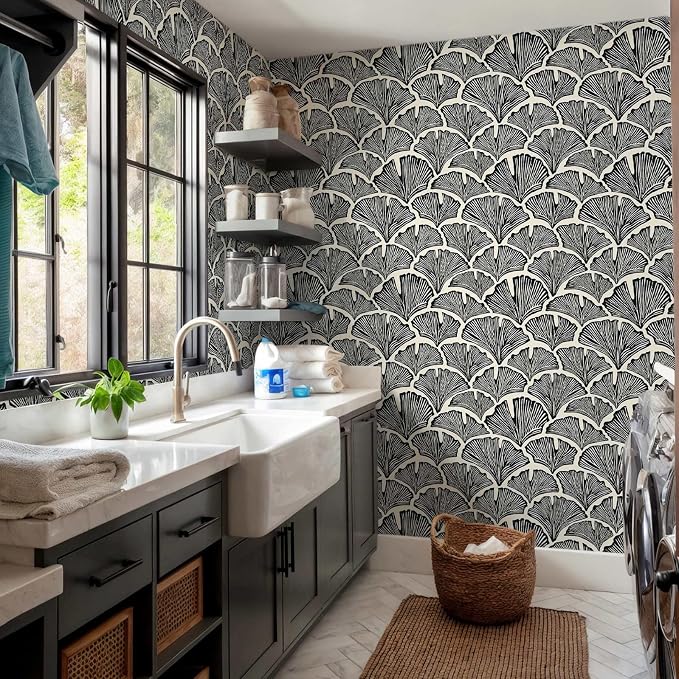 Vintage Peel and Stick Wallpaper Beige Black Wallpaper Farmhouse Cottage Leaf Contact Paper Renter Friendly Removable Wall Paper Botanical for Cabinets Bathroom Kitchen Laundry Vinyl 78.7" x 17.3" - Image 4
