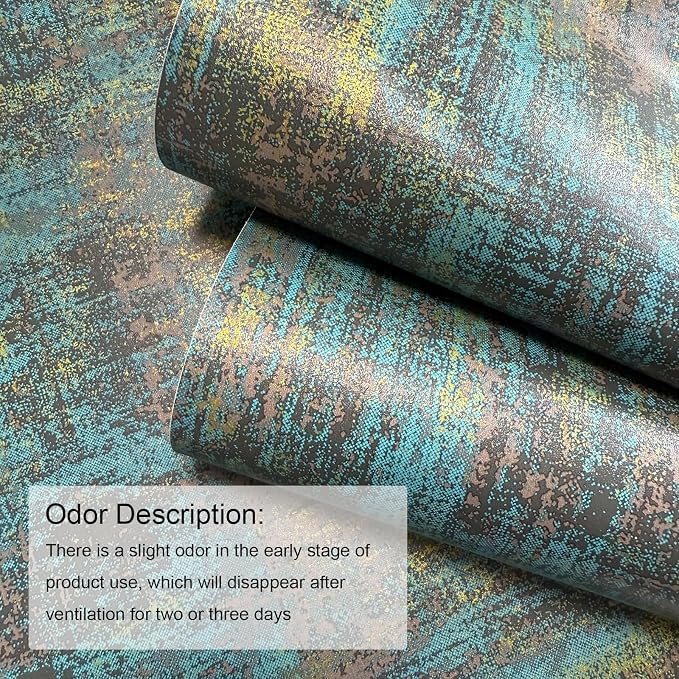 JiffDiff Vintage Metallic Peel and Stick Wallpaper Self Adhesive Industrial Metallic Concrete Wall Paper Modern Stick on Wallpaper(17.3" x 120" Blue Gold) - Image 5