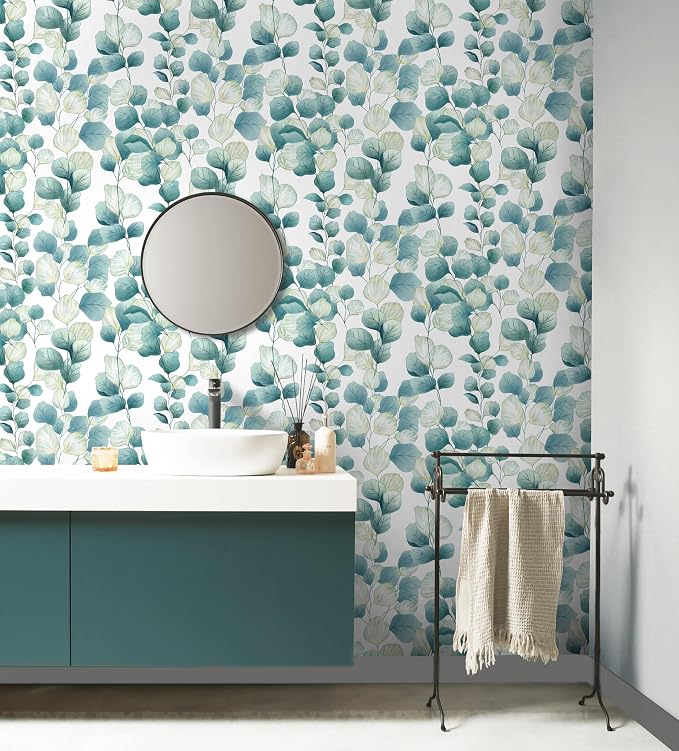 Timeet Peel and Stick Wallpaper Boho Leaf Contact Paper Removable Self Adhesive Vinyl Wall Paper Green and White Wall Mural Decoral for Cabinets and Drawers Countertops Waterproof 17.7"x 78.7" - Image 4