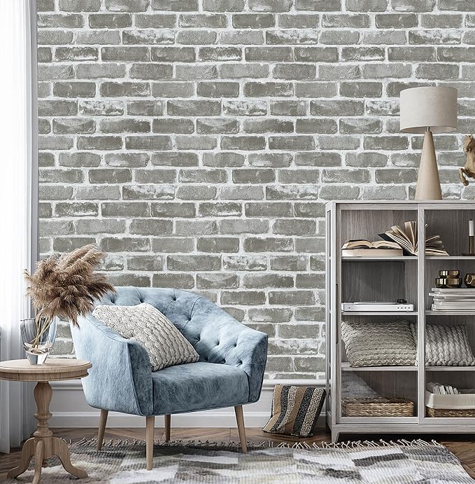 Timeet 3D Vintage Grey Brick Wallpaper 17.7"×472" Brick Peel and Stick Wallpaper Brick Wallpaper Brick Self Adhesive Faux Textured Wallpaper Stone Look Wall Paper Home Decor Vinyl - Image 2