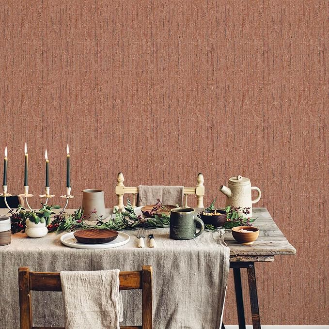 JiffDiff Woven Wallpaper Peel and Stick 17.3" x 400" Colorful Paint Grasscloth Contact Paper Textured Waterproof Self Adhesive Stick on Wallpaper(48 sq. ft Brick Red) - Image 2