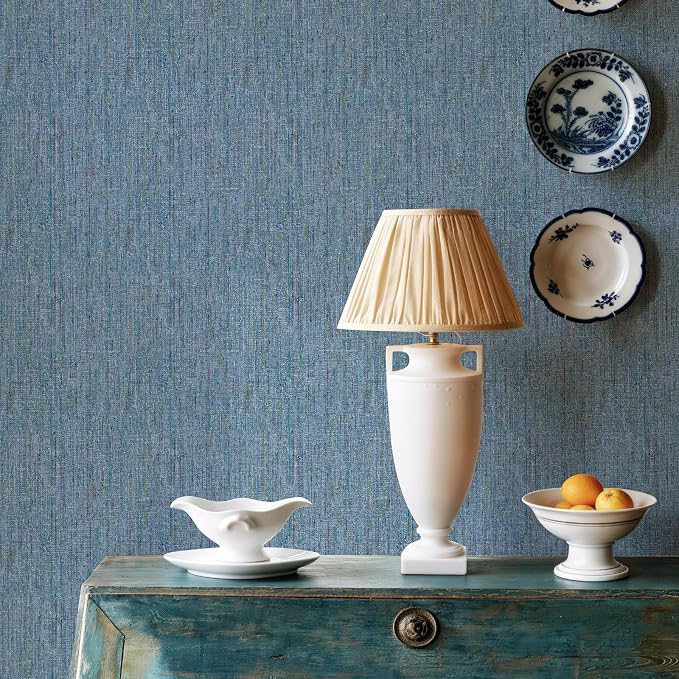 JiffDiff Woven Wallpaper Peel and Stick 17.3" x 1200" Colorful Paint Grasscloth Contact Paper Textured Waterproof Self Adhesive Stick on Wallpaper(144 sq.ft Dark Blue) - Image 6