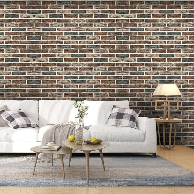 20-Pack 104 Sq.Ft 3D Wall Panels Peel and Stick 3D Faux Brick Wallpaper Peel and Stick Brown Grey Faux Stone Wall Panel Foam Brick Self-Adhesive 3D Wallpaper - Image 4
