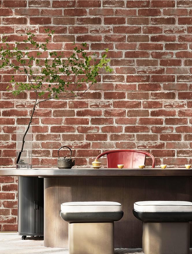 Hopeak Red Brick Wallpaper Self-Adhesive Peel and Stick Wallpaper Waterproof and Removable Good for Home Decoration and Furniture Renovation 17.5 x 118 Inch - Image 5
