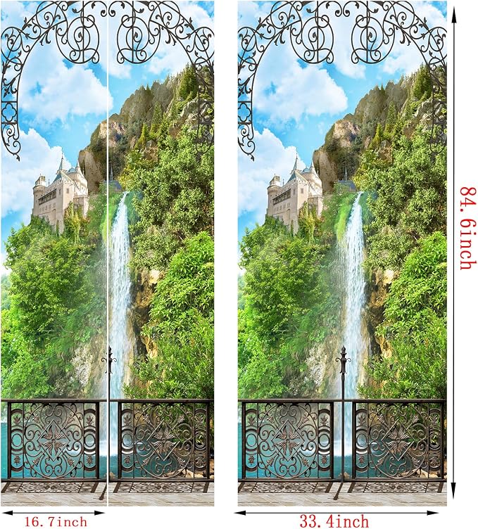 artfanke 3D Door Sticker Peel and Stick 33.5"x84.6" - Castle with Waterfall Self-Adhesive Door Murals Wallpaper Decal for Home Decor (2 Sheets/Set) - Image 6