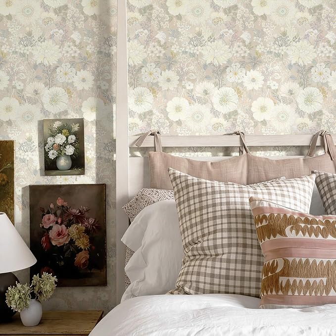 Peel and Stick Wallpaper Floral Beige Contact Paper Vintage Wallpaper Neutral Cottage Boho Farmhouse Removable Renter Friendly Waterproof Wall Paper for Cabinets Kitchen Botanical Vinyl 394" x 17.3" - Image 2