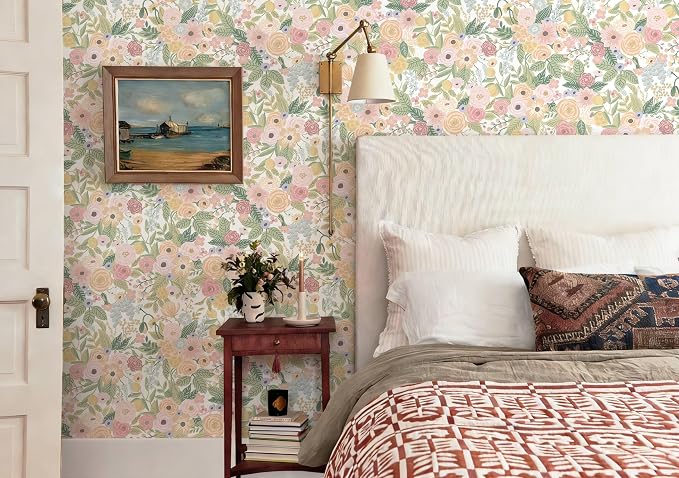 Ismoon Peel and Stick Wallpaper Boho Pink Floral Contact Paper 16.1" x 78.7"Removable Self-Adhesive Stick on Wall Paper for Cabinets Girls Renter Friendly Vinyl Decor - Image 2