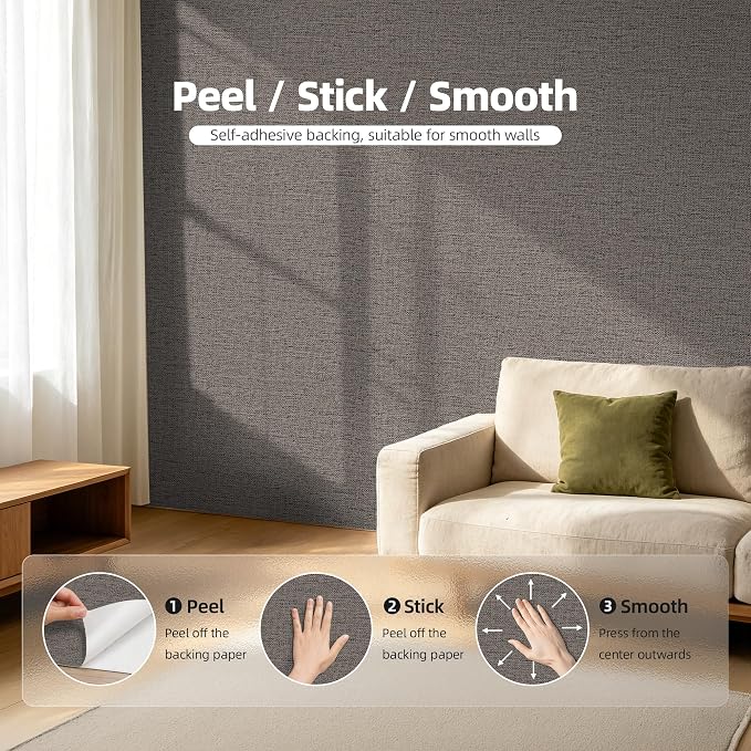 WADILE Grasscloth Peel and Stick Wallpaper 15.7in x 78.7in, Textured Contact Paper for Cabinets, Faux Linen Wall Paper Pull and Stick, Fabric Vinyl Wallpaper Self Adhesive Brown Gray | Textured contact paper, Faux linen, Vinyl material, Cabinets, Self ... - Image 7