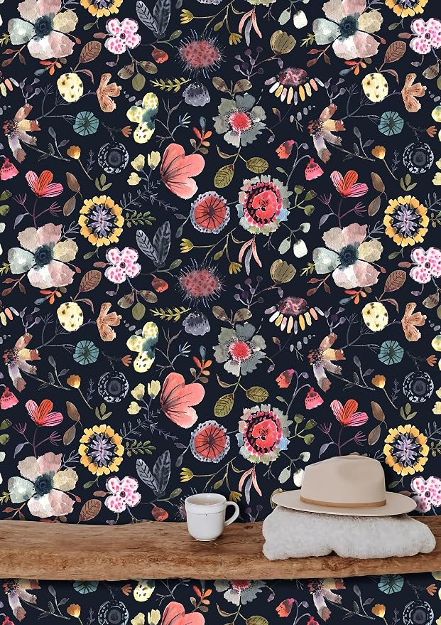 Wallpaper Peel and Stick Floral Wall Paper Removable Waterproof Blue/Red/Yellow Contact Paper for Bedroom Cabinets Shelf Drawers Renter Friendly 17.3" x 236.3" - Image 4