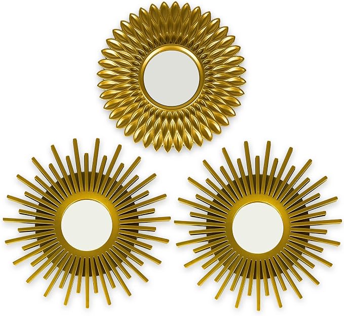 BONNYCO Gold Mirrors for Wall Pack of 3, Round Wall Mirrors Bedroom Room and Home Decor. Espejos Decorativos de Pared Sala Dormitorio, Modern Minimalist Decor Vintage, Chic. Gifts for Women, Mums by BONNYCO