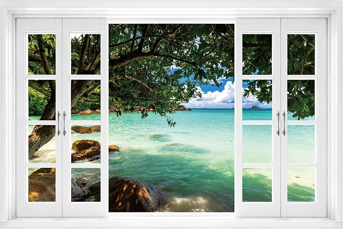 FLFK Tropical Ocean Landscape Window Sticker Wall Sticker, Removable Wall Mural, Suitable for Indoor Use, 48x32 inches，Set of 2 Sheets. by FLFK