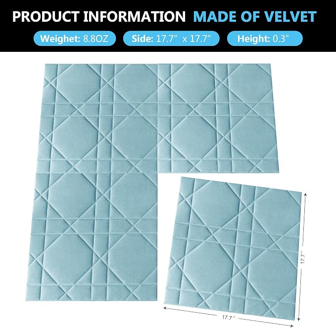 Velvet 3D wall Panels for Interior wall Decor Peel and Stick, Soundproof Geometric Textured 3D Wall Panels for Living Room, Bedroom, TV Background 17.7" x 17.7" 12pcs (Sky Blue) - Image 7