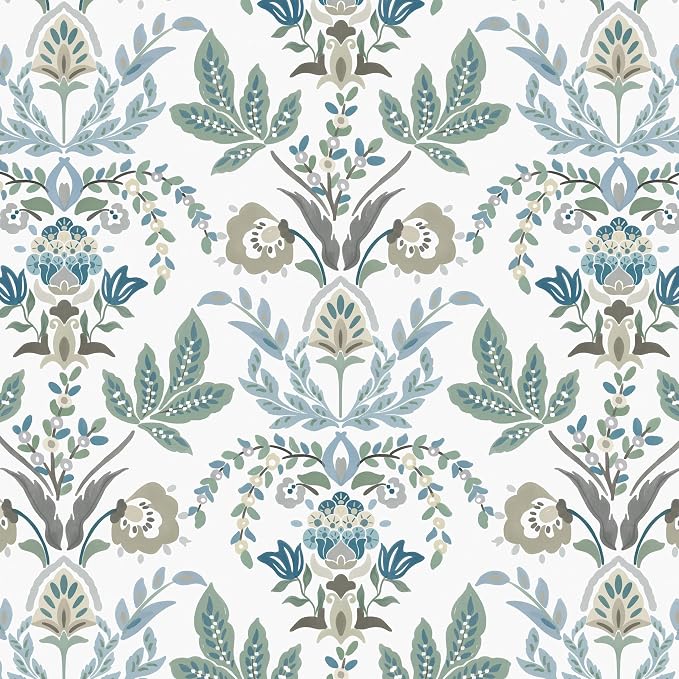Dimoon Boho Peel and Stick Wallpaper Vintage Damask Floral Contact Paper 394''x17.3'' Sage Green Leaf Botanical Wallpaper Renter Friendly Cottage Core Wall Paper for Bedroom Bathroom Decor Vinyl by DIYYOURMOON