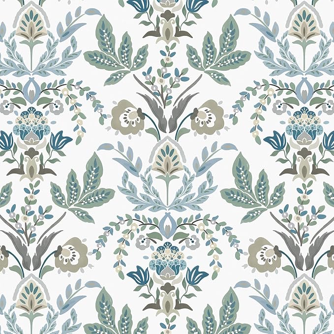Dimoon Boho Peel and Stick Wallpaper Vintage Damask Floral Contact Paper 78.7''x17.3'' Sage Green Leaf Botanical Wallpaper Renter Friendly Cottage Core Wall Paper for Bedroom Bathroom Decor Vinyl by DIYYOURMOON