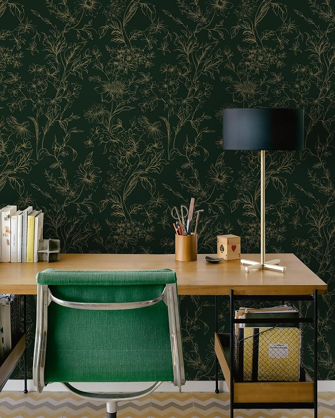 Hopepak Gold and Green Floral Wallpaper Peel and Stick Wallpaper for Bedroom 17.3" x 78.7" Self Adhesive Removable Wall Paper Waterproof Contact Paper Vinyl Roll for Bathroom Living Room - Image 8