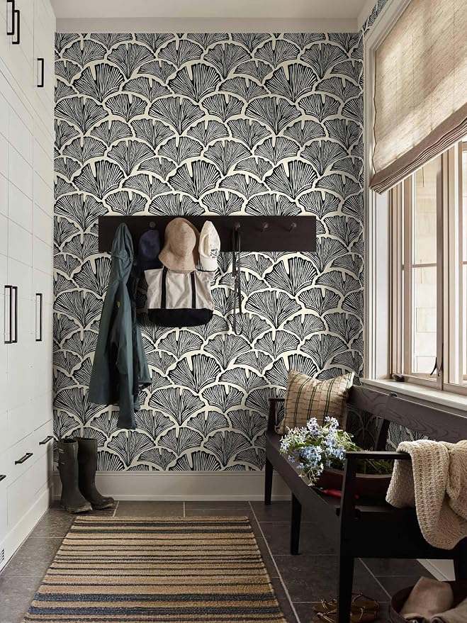 Vintage Peel and Stick Wallpaper Beige Black Wallpaper Farmhouse Cottage Leaf Contact Paper Renter Friendly Removable Wall Paper Botanical for Cabinets Bathroom Kitchen Laundry Vinyl 78.7" x 17.3" - Image 3