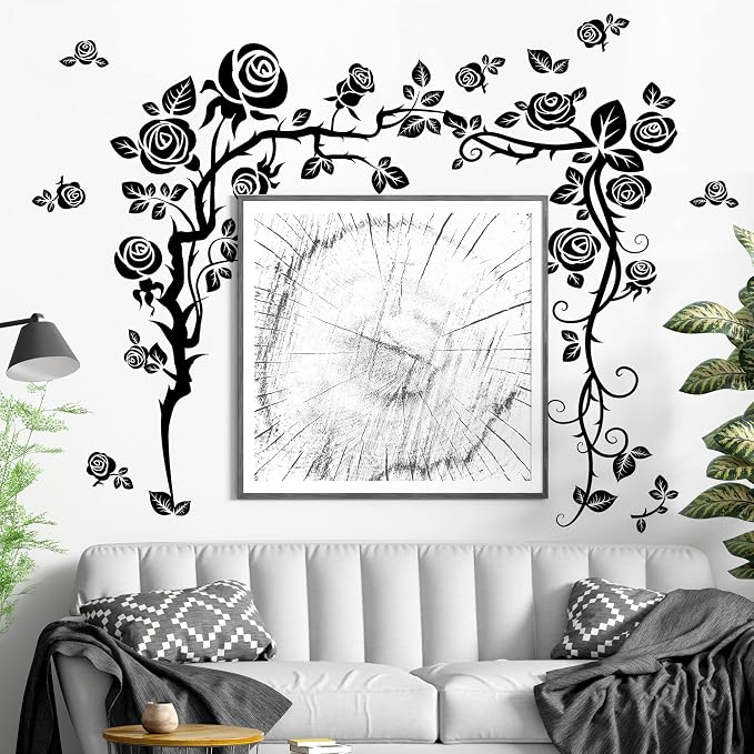 Amaonm Creative 3D Black Vinyl Flowers Wall Stickers - Removable DIY Flower Vine Wall Decals for Roses & Leaves Decor - Image 4