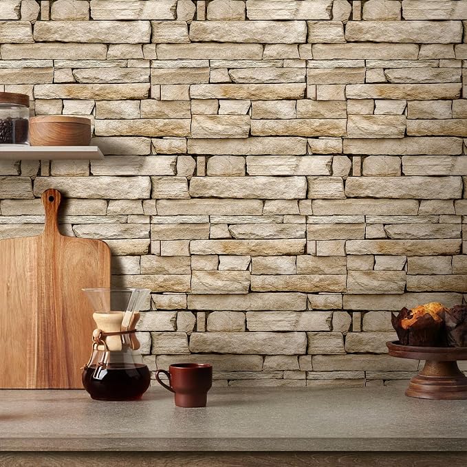 3D Faux Stone Wall Panels Peel and Stick, Designed for Quick DIY | Light Brown, 10 Pcs 11.8" x 11.8", Stone-Look, Ultra-Light PVC Fake Stone Covering Tiles for Wall Renovation, Cover 9.7 sq ft - Image 2