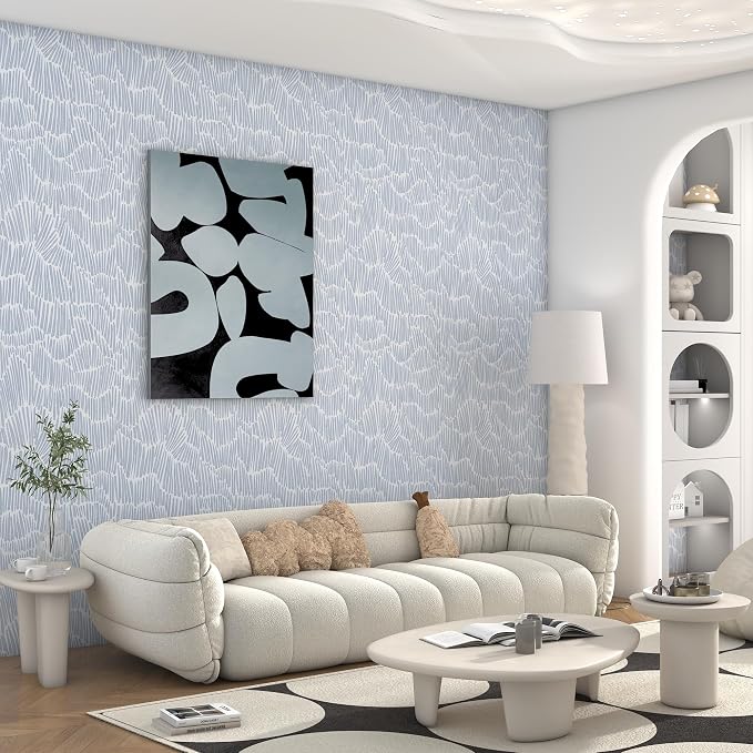 Theper Blue Contact Paper Modern Peel and Stick Wallpaper Boho 17.3"×197" | Striped Wallpaper Self Adhesive Removable Wall Paper for Bedroom Waterproof White and Blue Wallpapers Vinyl Roll - Image 5
