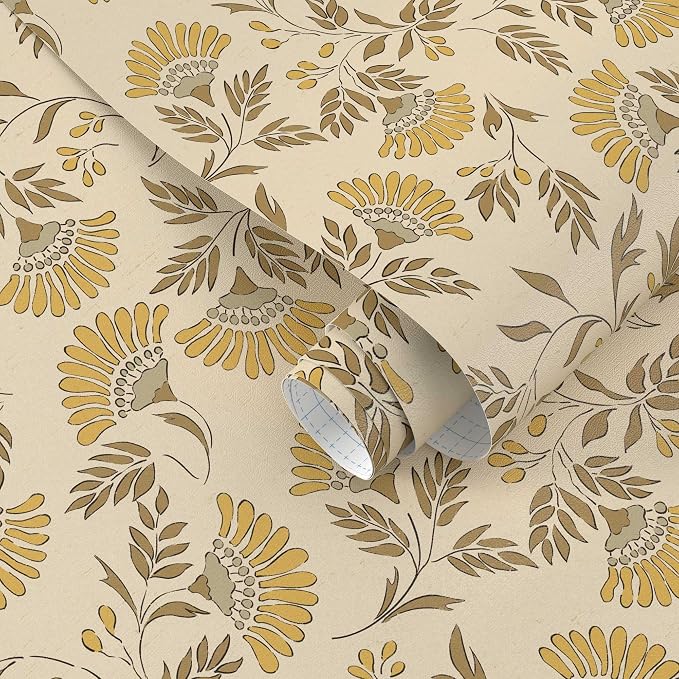 Dimoon Vintage Peel and Stick Wallpaper Floral Contact Paper Farmhouse 197×17.3" | Grandma Chic Cute Yellow Flower Wallpaper Renter Friendly Removable Wall Paper for Bathroom Kitchen Vinyl by DIYYOURMOON