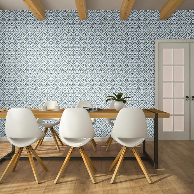 Drydiet Block Print Wallpaper Peel and Stick Contact Paper 15.8 x 118.1 | Self Adhesive, Vintage Floral Design, Easy Apply Remove, Wall Sticker for Home Locker Dorm Classroom Living Room Decor - Image 4