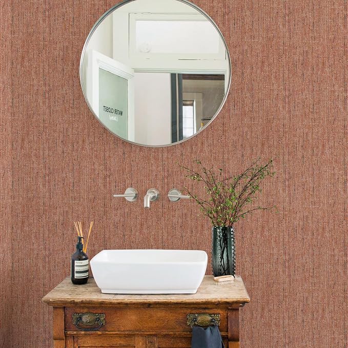 JiffDiff Woven Wallpaper Peel and Stick 17.3" x 400" Colorful Paint Grasscloth Contact Paper Textured Waterproof Self Adhesive Stick on Wallpaper(48 sq. ft Brick Red) - Image 5