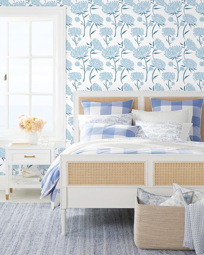 Hopepak Floral Peel and Stick Wallpaper Contact Paper Blue Wall Paper Modern Self Adhesive Removable Vinyl Wallpaper for Bedroom 17.3"x118" - Image 2