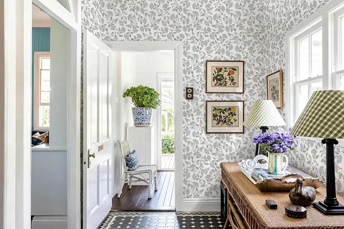 Floral Peel and Stick Wallpaper Blue Contact Paper Morden Cottage 197×17.3" | Grandma Chic Cute Wallpaper Small Flower Renter Friendly Removable Boho White Wall Paper for Bathroom Bedroom Vinyl - Image 7